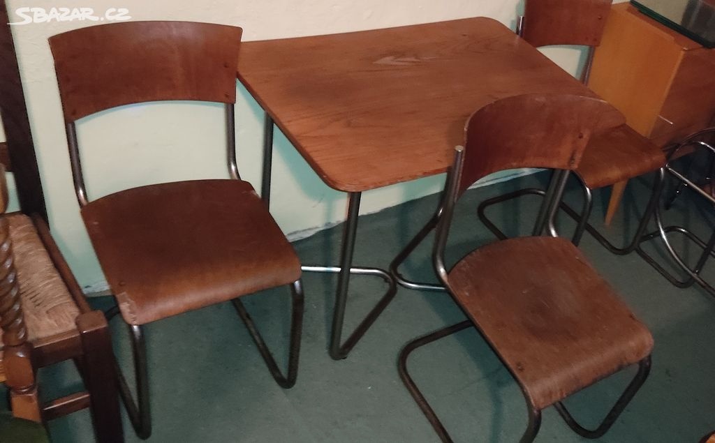 Sada RETRO trubkového stolu a 3 ks židlí