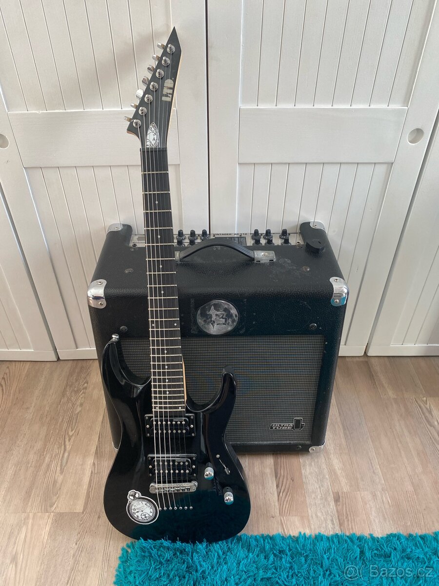 Sedmistrunná kytara ESP + kombo Behringer Vintager