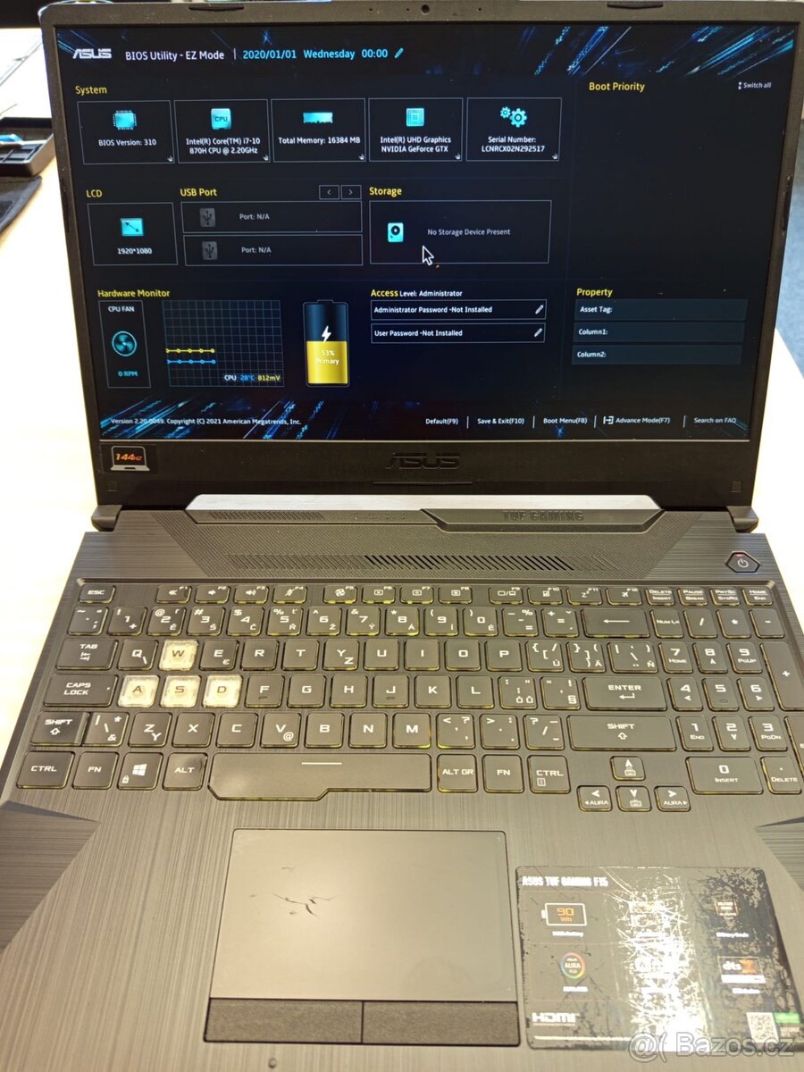 Notebook herní asus Tuf gaming přepastovaný