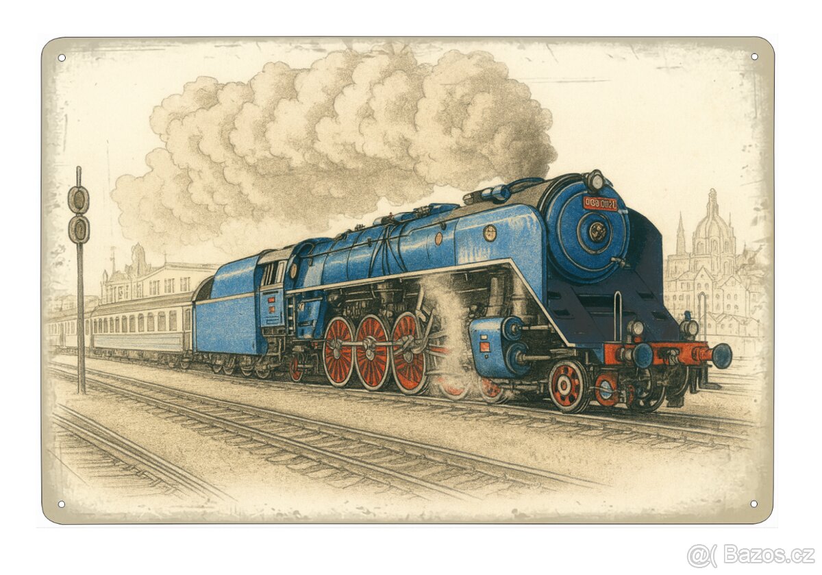 plechová cedule: Parní lokomotiva 498.0 „Albatros“