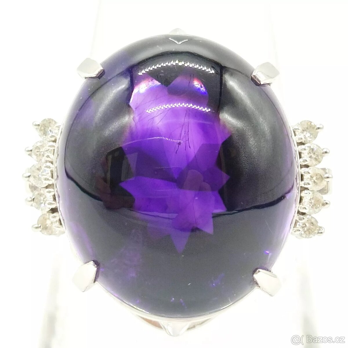 LUXUSNÍ PLATINOVÝ DIAMANTOVÝ PRSTEN S AMETHYSTEM