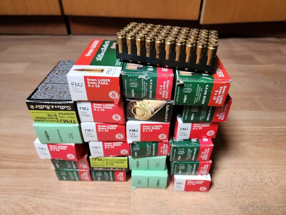 náboje střelivo pistole 9mm luger přebíjené samopal