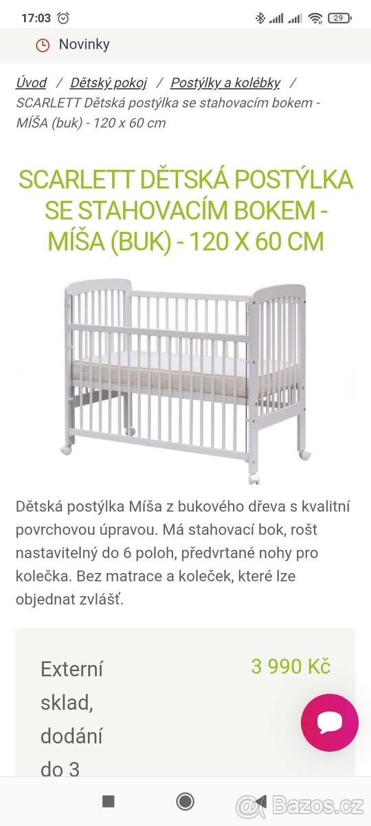 Dětská postýlka Scarlett