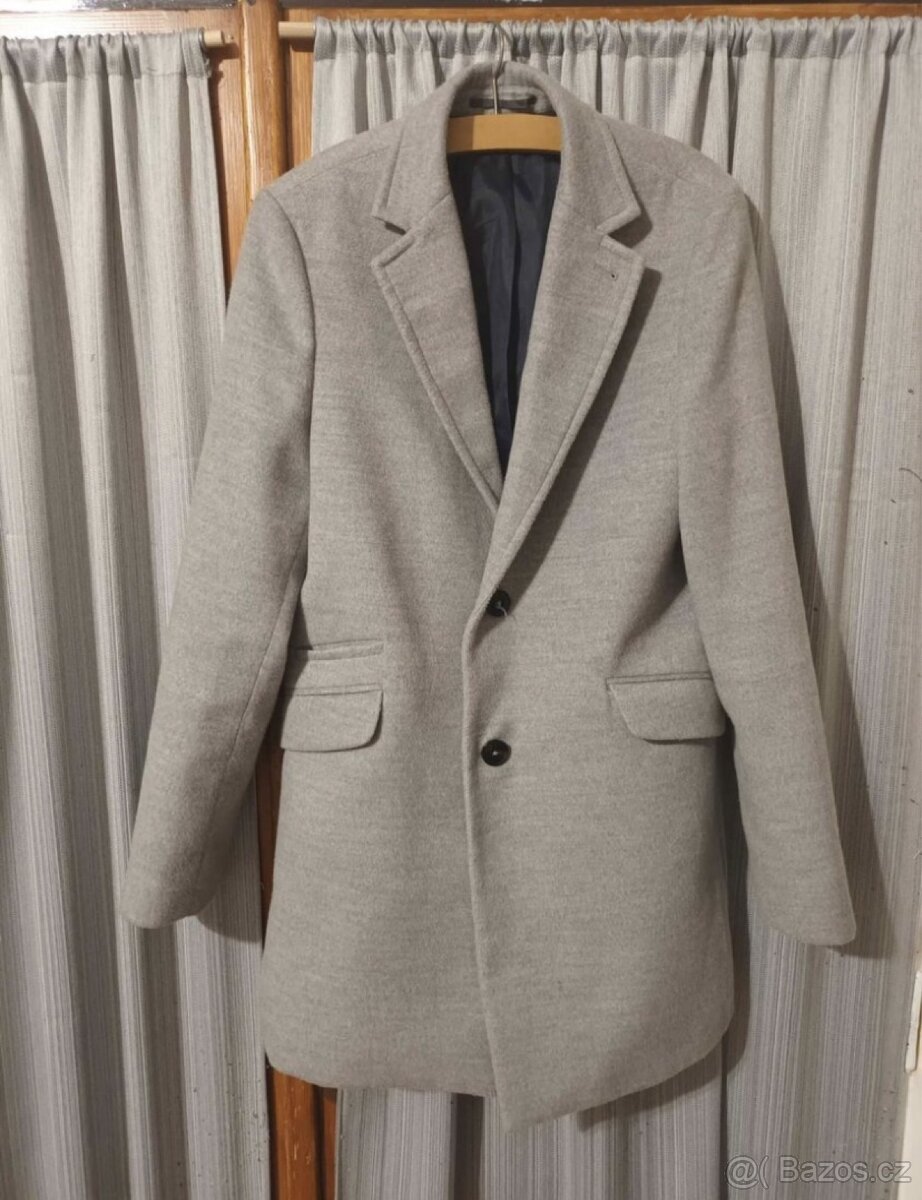 Pánský šedý kabát Burton Menswear London, velikost S