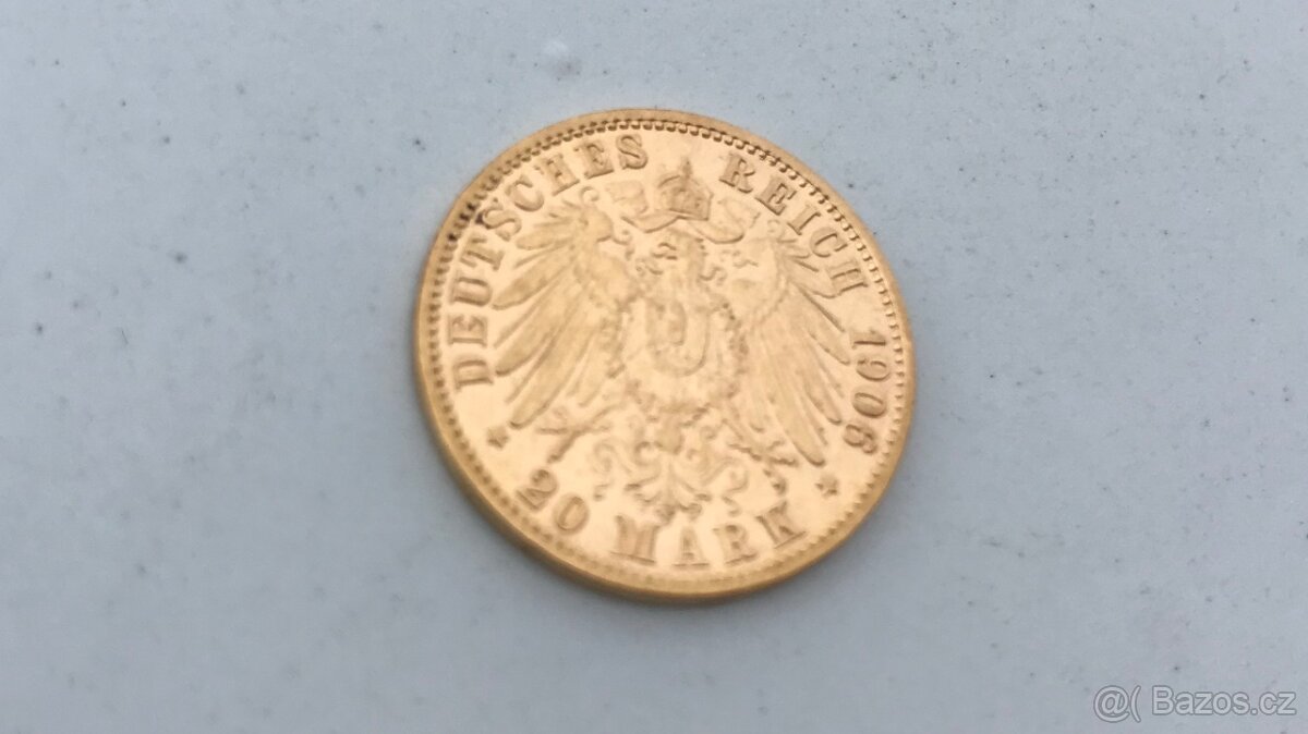 Německá říše 20 marek, 1906, Zlato 0.900