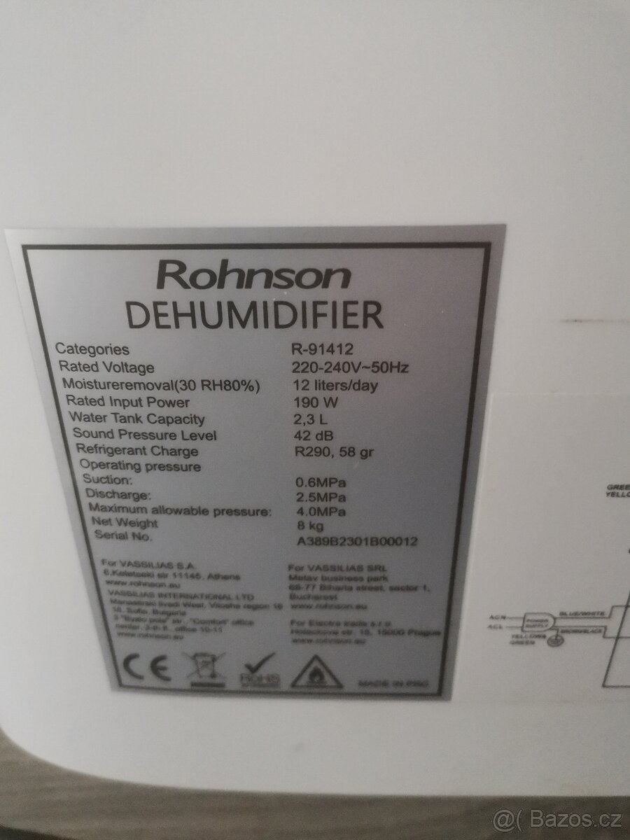 Prodám odvlhčovač Rohnson R-91412-perfektní stav