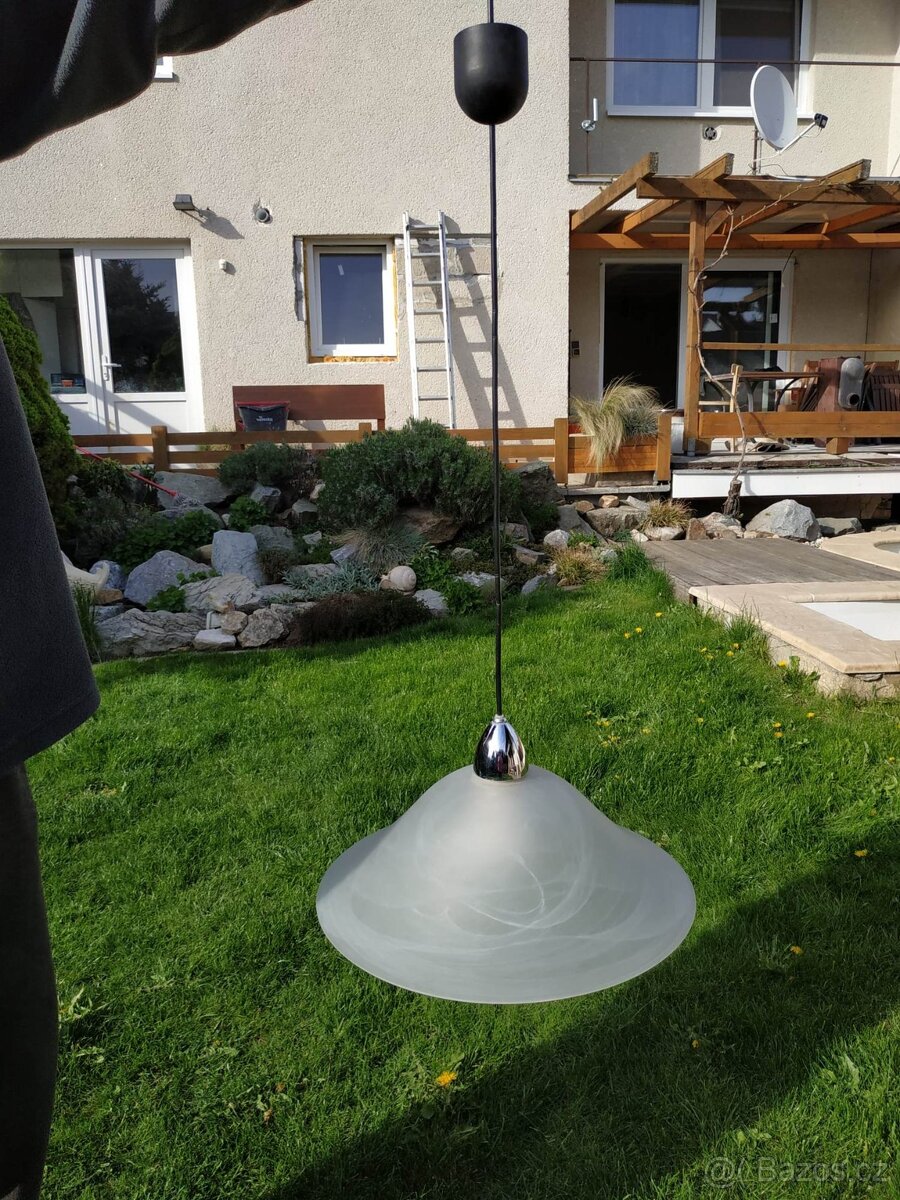 Závěsný lustr, skleněný, bílý