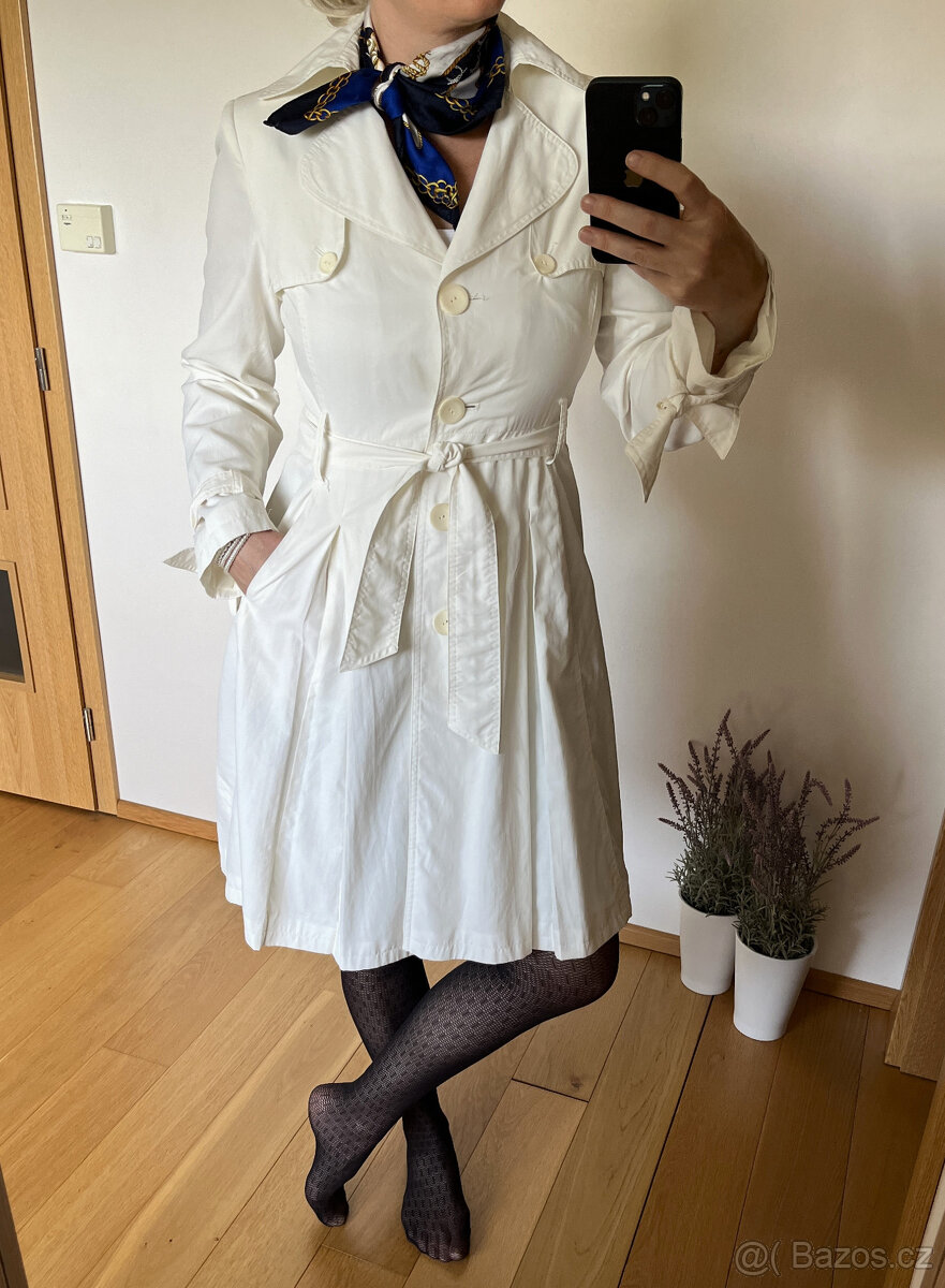 Smetanový elegantní přechodový trenčkot kabát vel.40