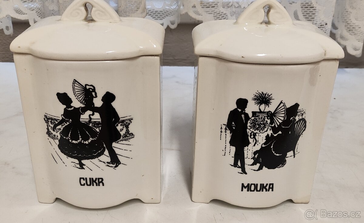 Prodám 2 keramické dózy na cukr a mouku – Rokoko, Ditmar Urb