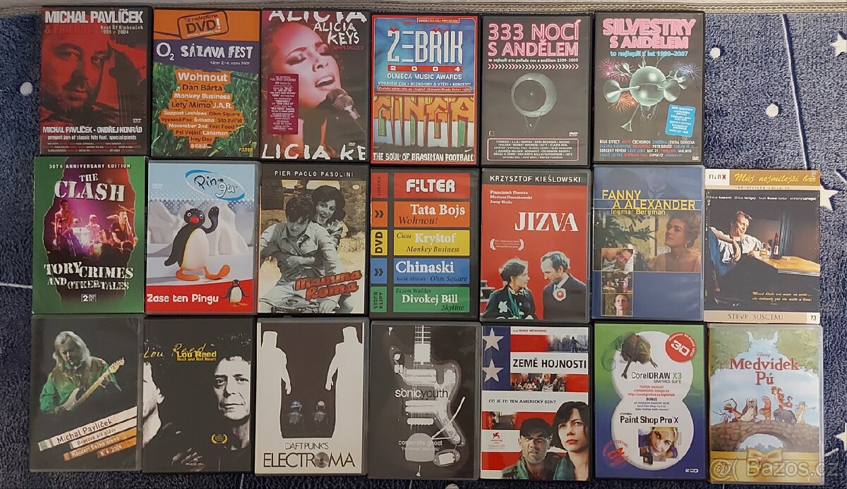 DVD filmy, hudba, mluvené pohádky