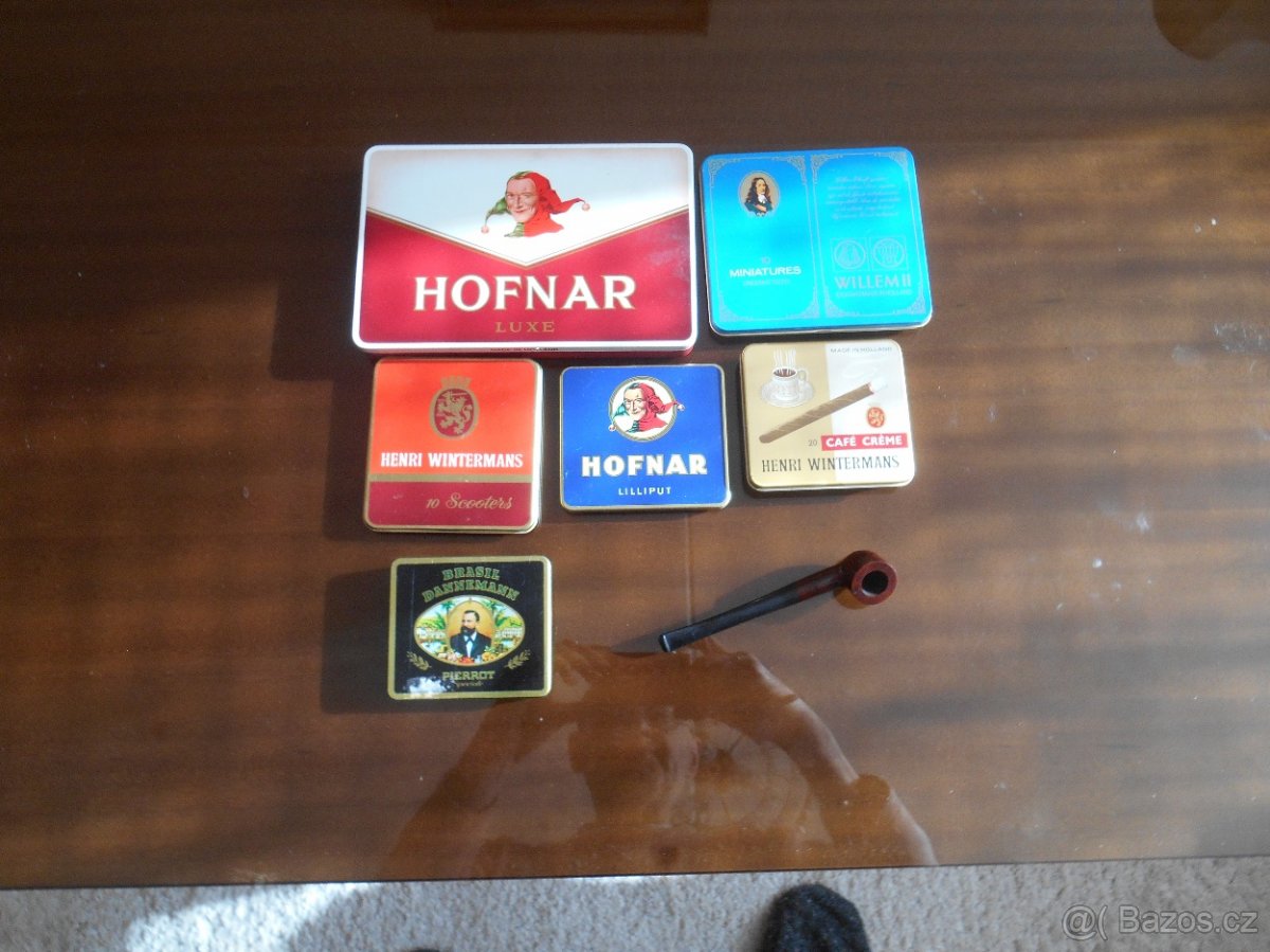 Krabičky z doutníků a cigaret + dýmka