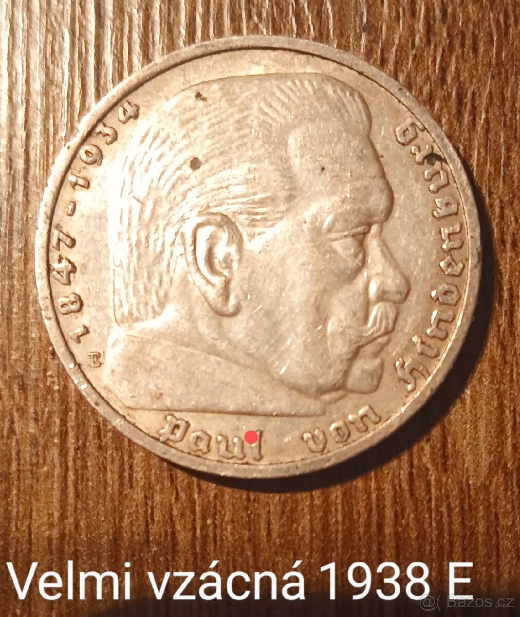 Nejvzácnější říšská pětimarka 1938 E Stříbro