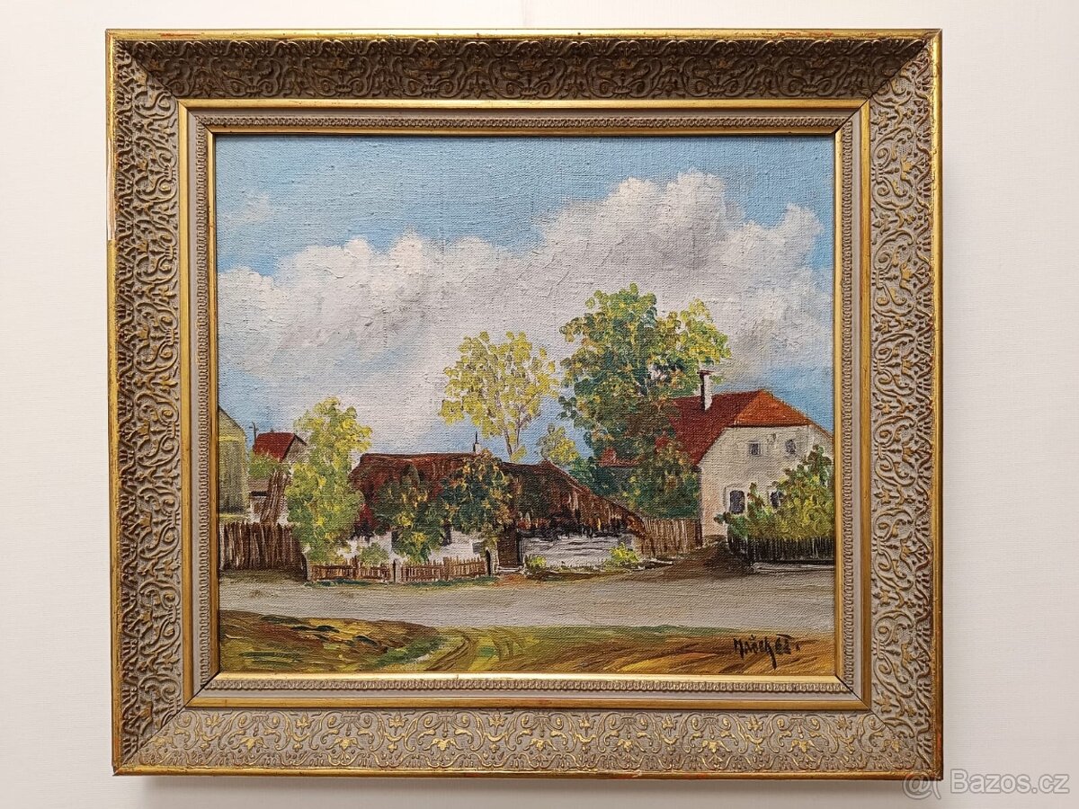 Obraz Mašek, Jihočeská ves 1962, olej 46x51