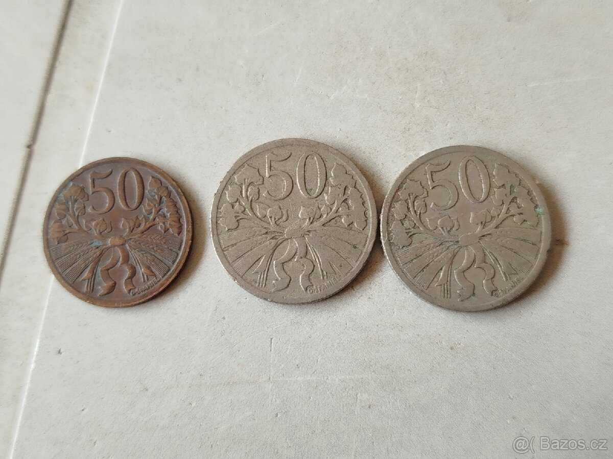 Mince Československo 50 haléř 1922,1924,1947