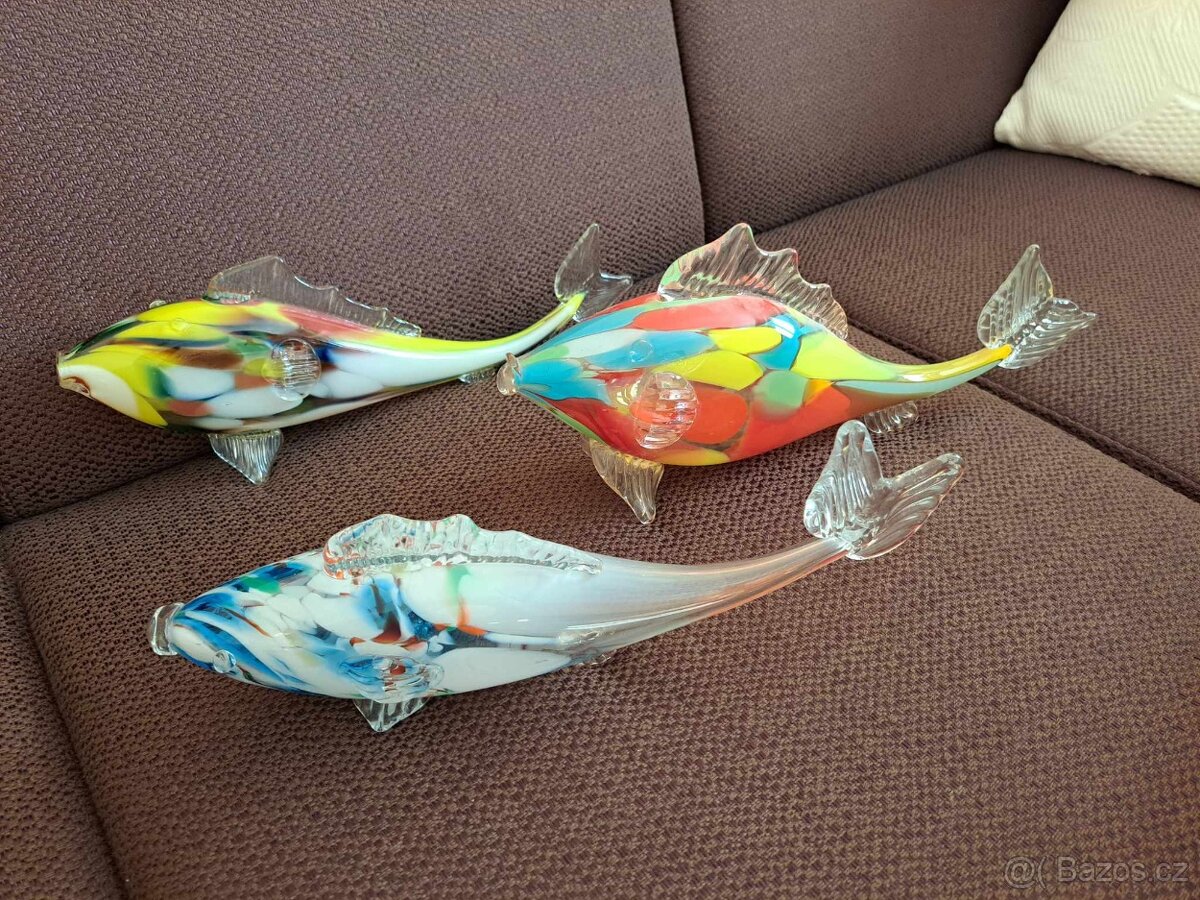 Souprava tří skleněných ryb