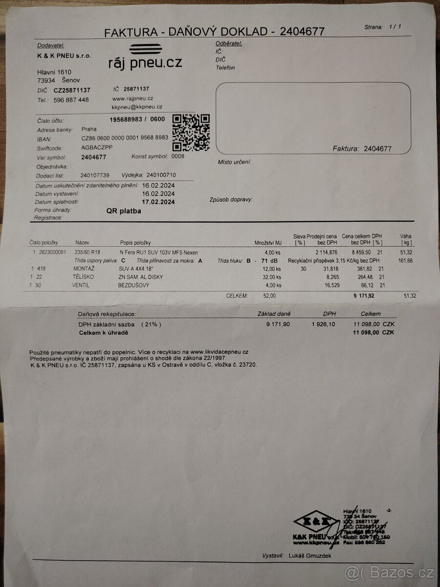 Nové pneu 235/60 R18 Nexen - sleva 50%