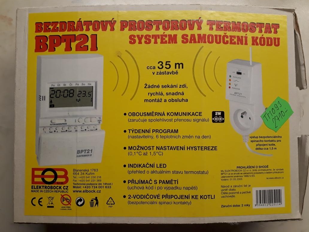 Bezdrátový termostat BPT21 - nový