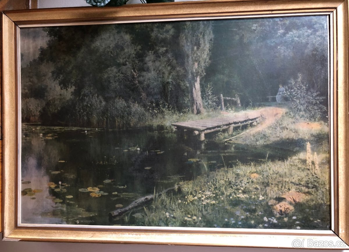 Reprodukce obrazu V. D. Polenov, Zarostlý rybník (1879).