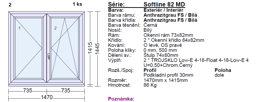 výprodej skladu plastové okno Veka 82 barva antracit / bílá