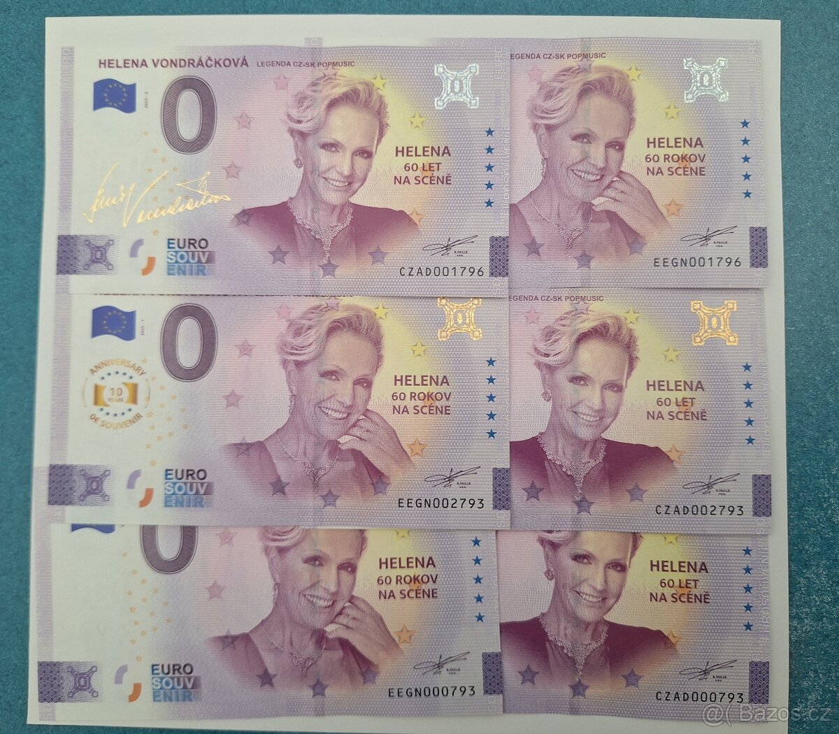 0 EURO sada 6 kusu HELENA VONDRACKOVA, +  ZLATY PODPIS