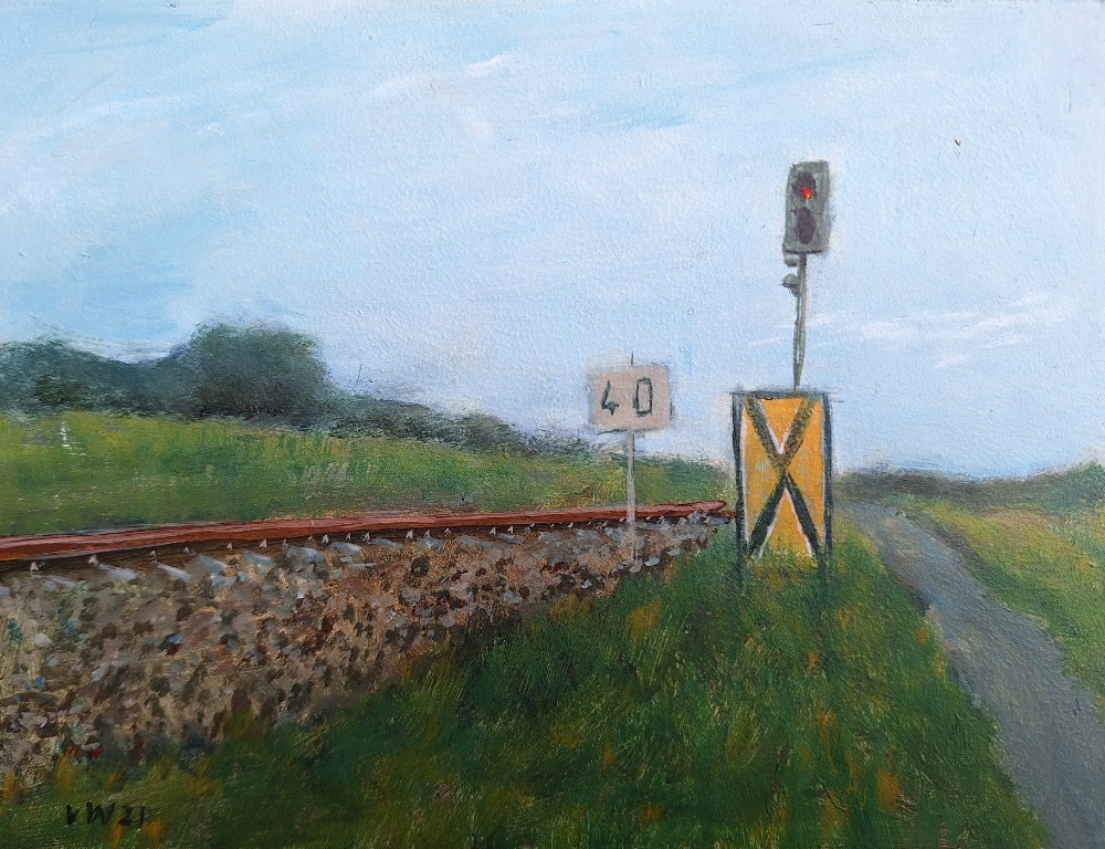 ručně malovaný obraz ,, Trať '' 15x20cm