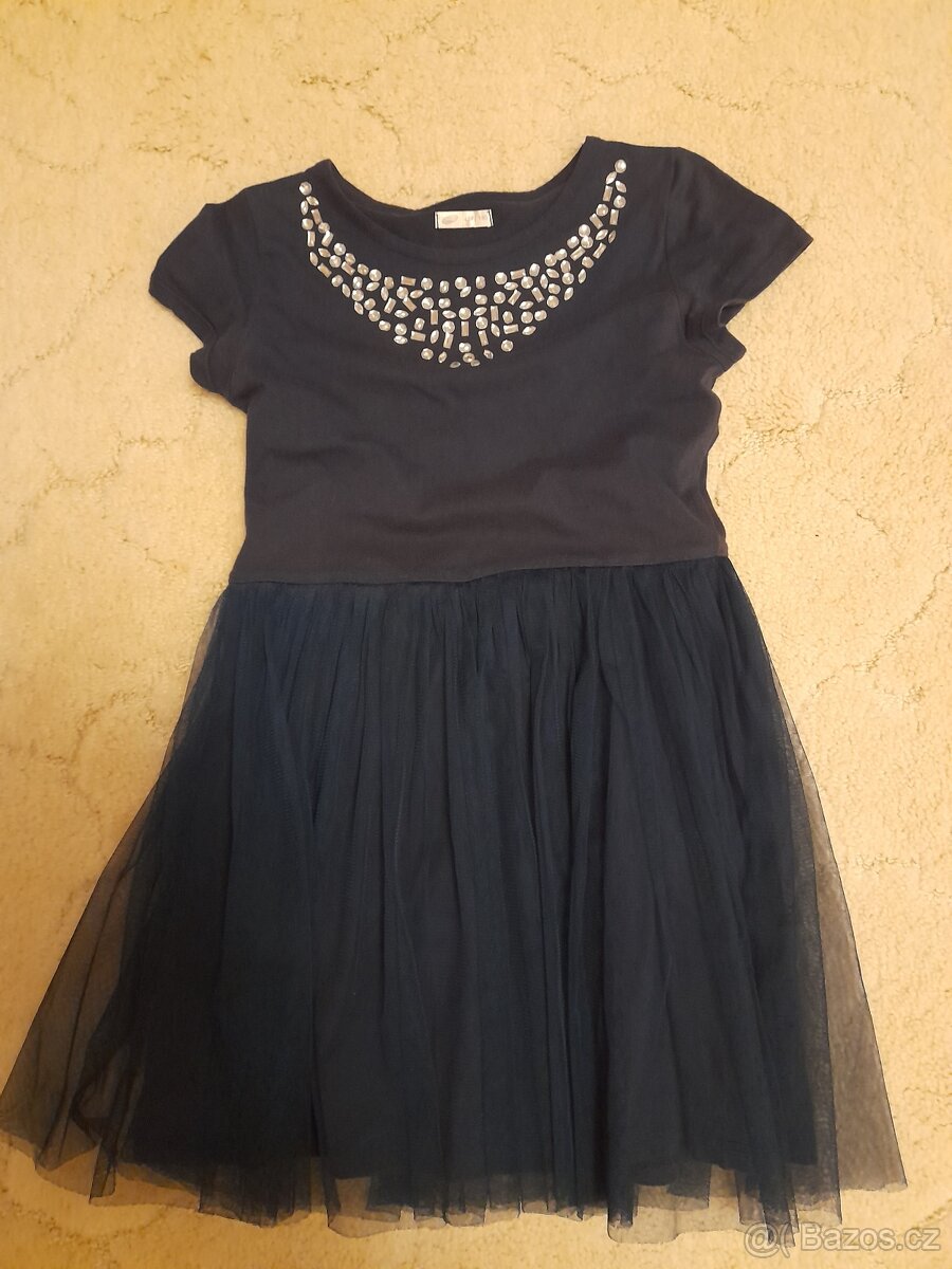 modré šatičky s kamínky vel. 134 - 140