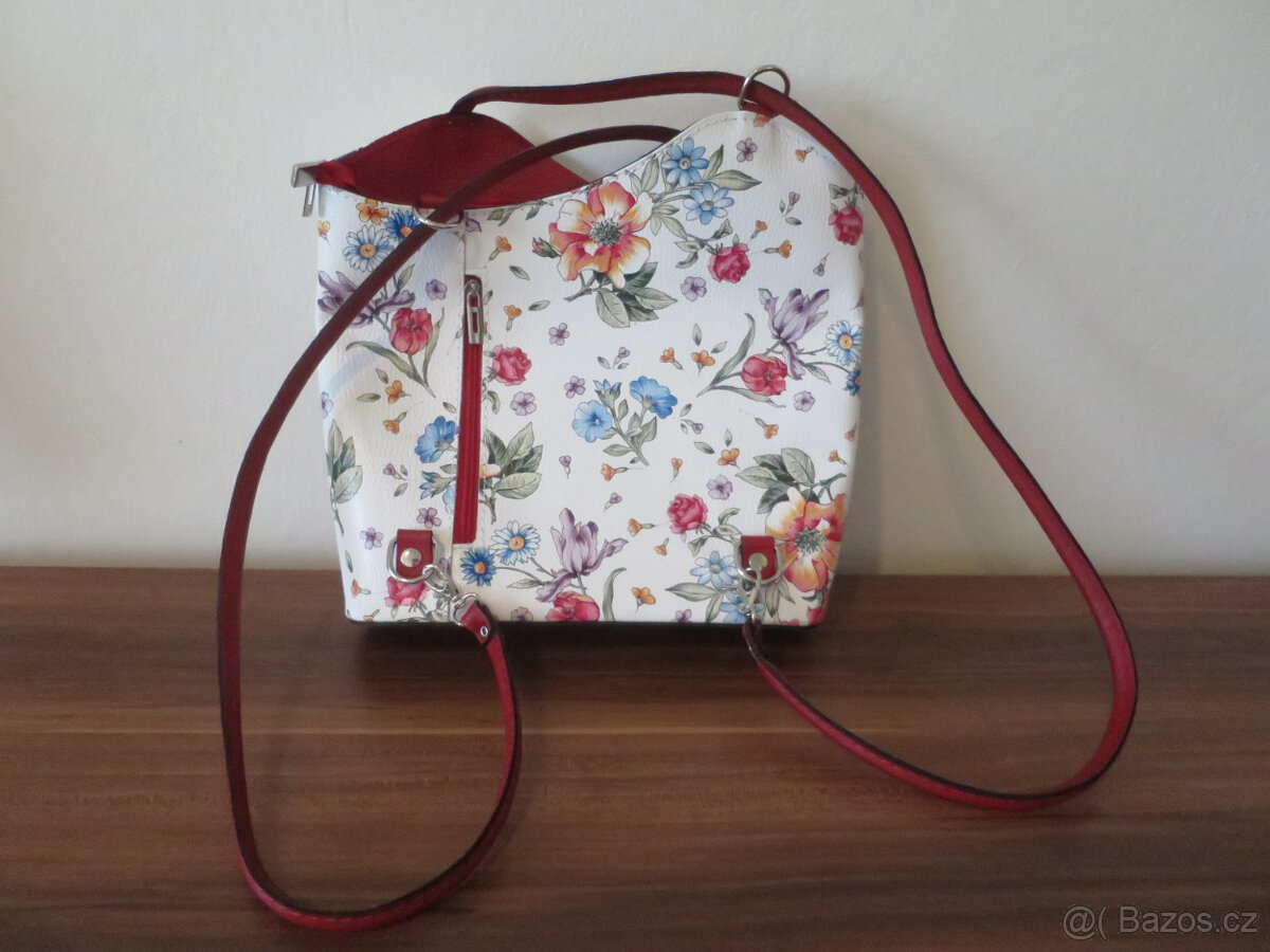Nový dámský kožený květovaný batůžek / kabelka