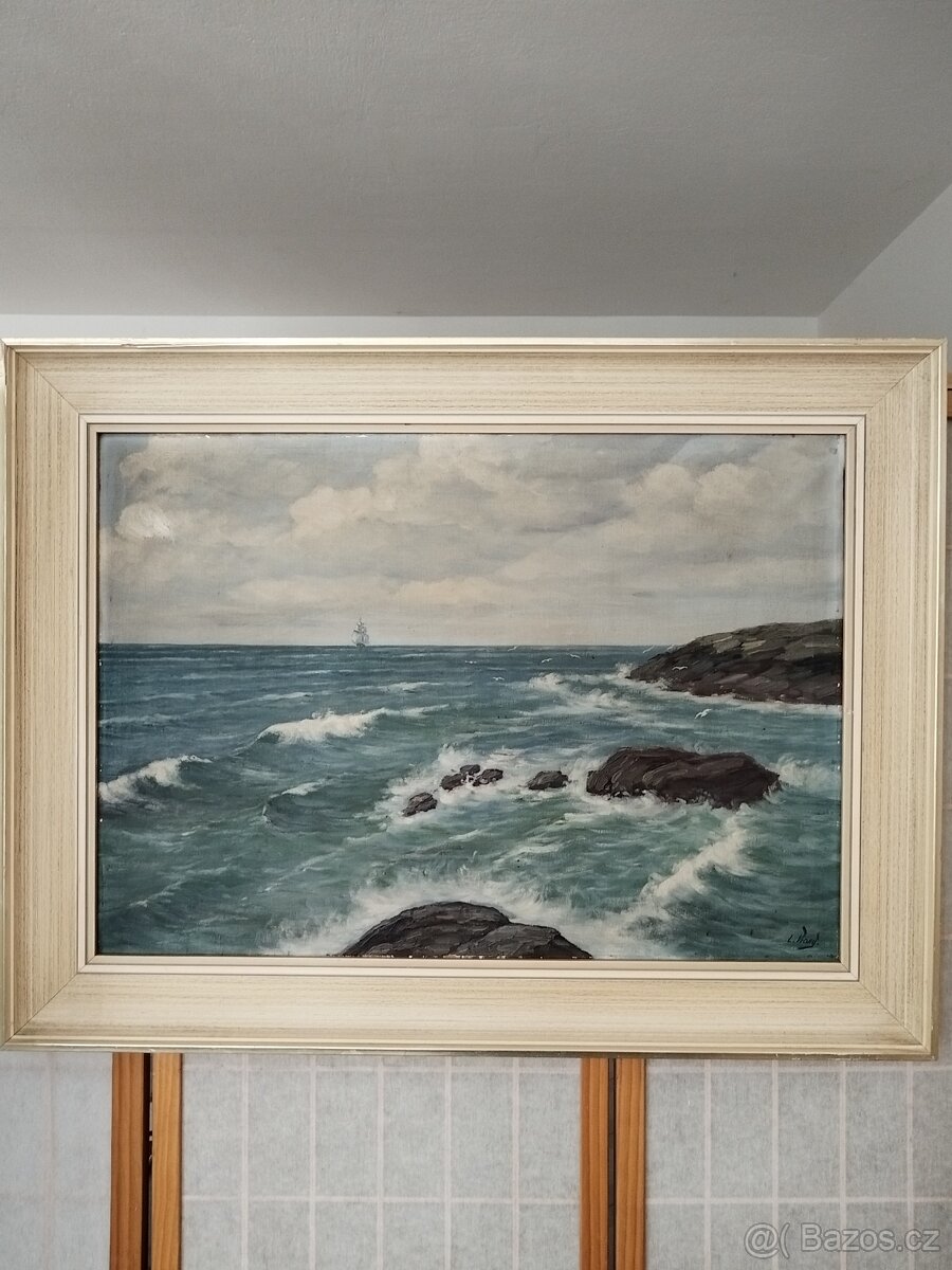 obraz MOŘSKÉ POBŘEŽÍ, olej, sign. L. Vraný 70x50cm