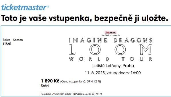 Vstupenky na koncert Imagine Dragons 11.6.2025