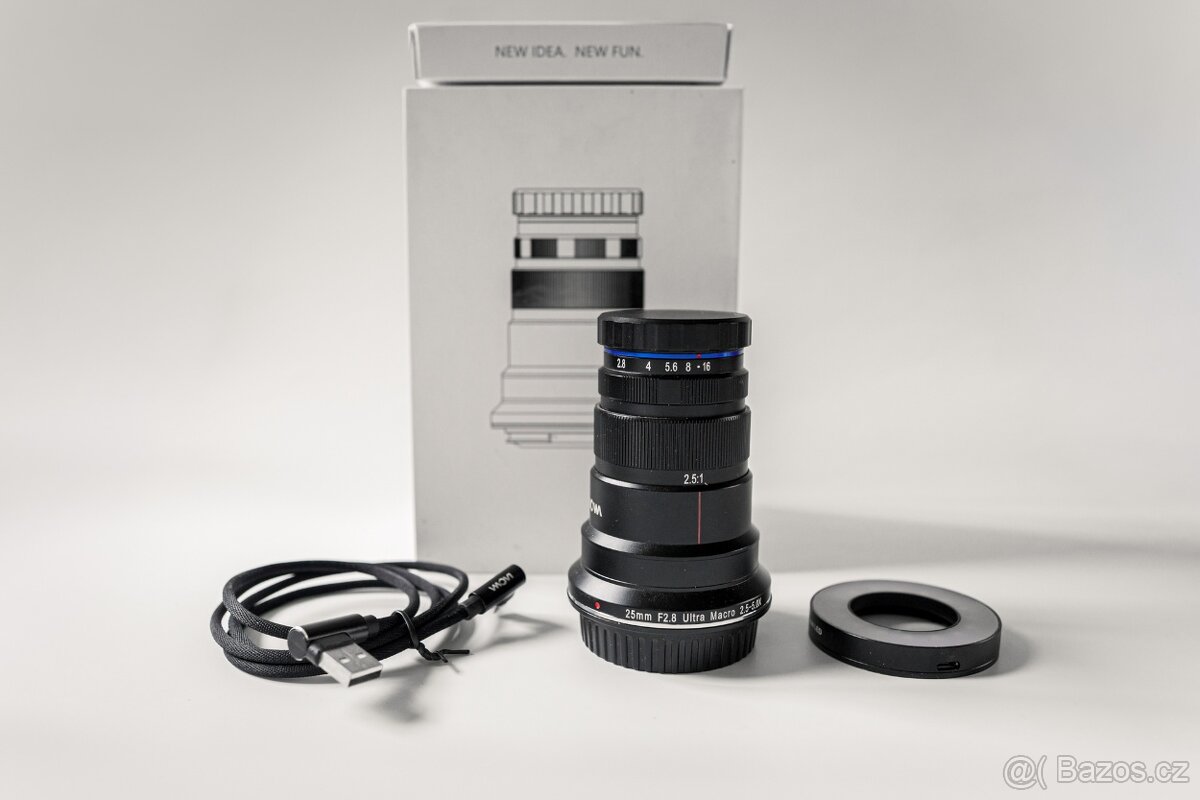 Laowa 25 mm f/2,8 2,5-5X Ultra-Macro EF a Led kroužek