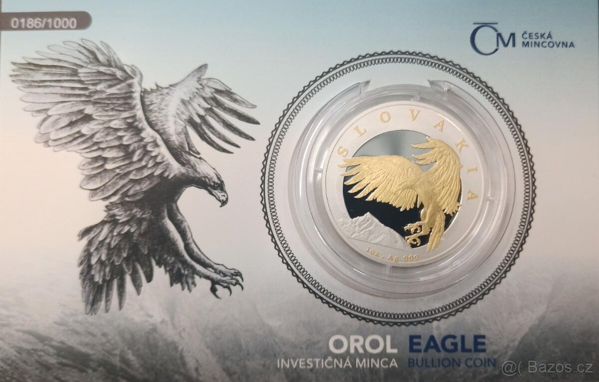 Stříbrná uncová investiční mince Orel 2024 selekt. pokov Au