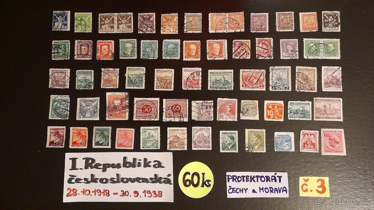Poštovní známky I.REPUBLIKA + Protektorát č.3 60ks