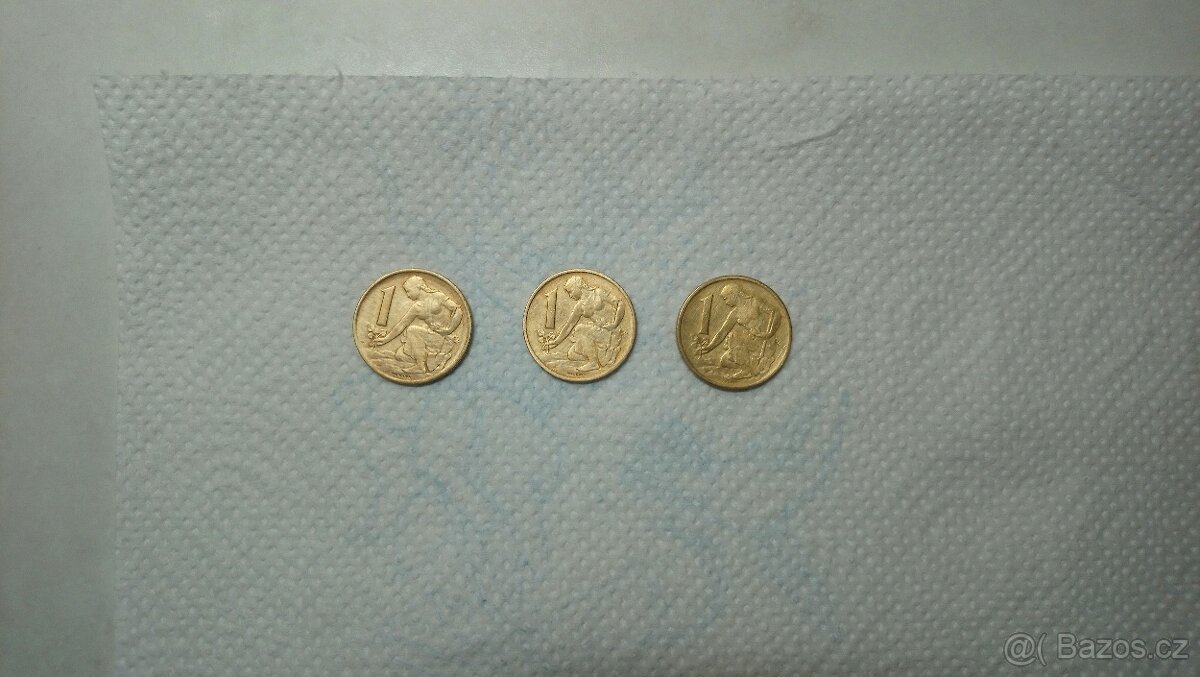 1 Kčs r. 1964, 3 mince UNC
