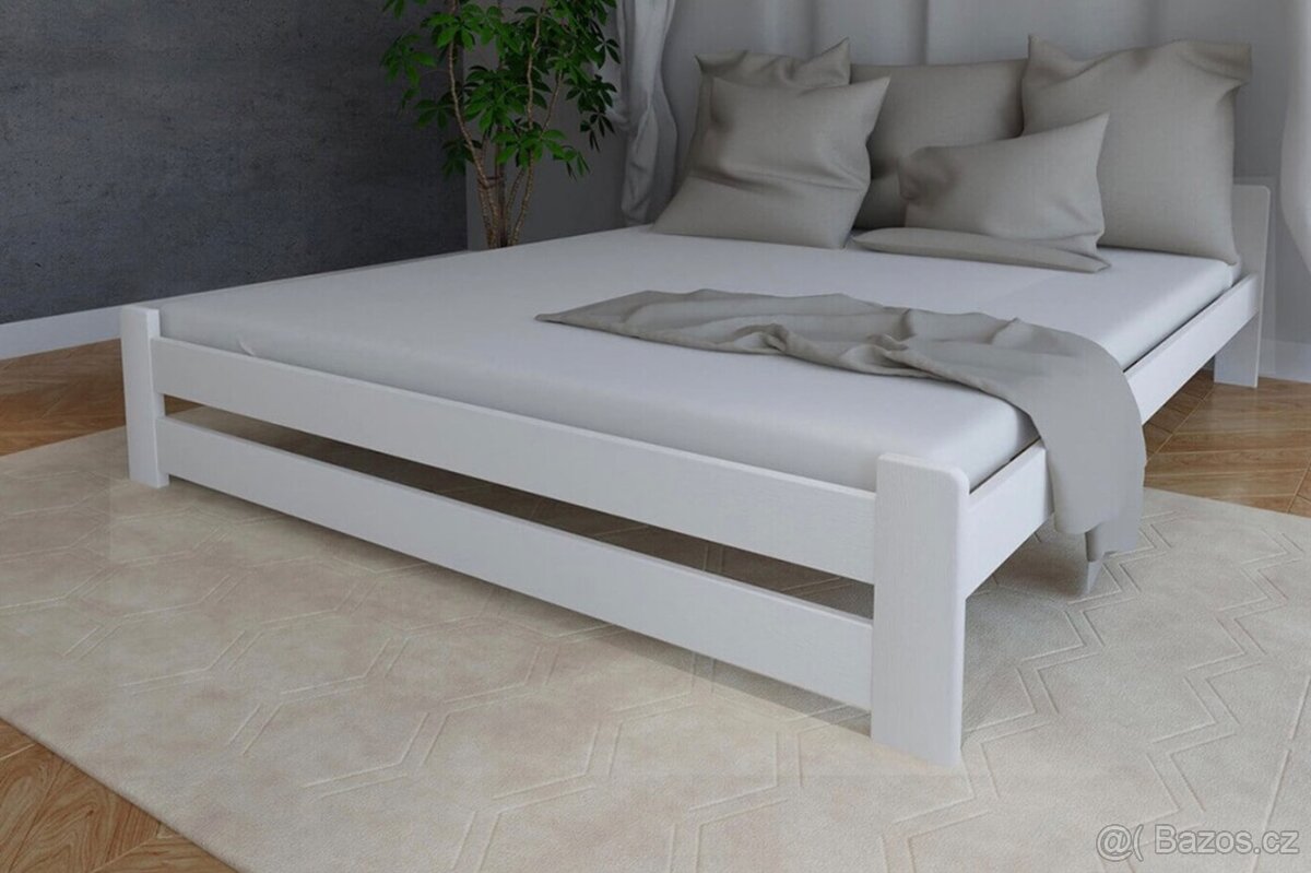Nová postel MASIV bílá 140x200 cm + ROŠT