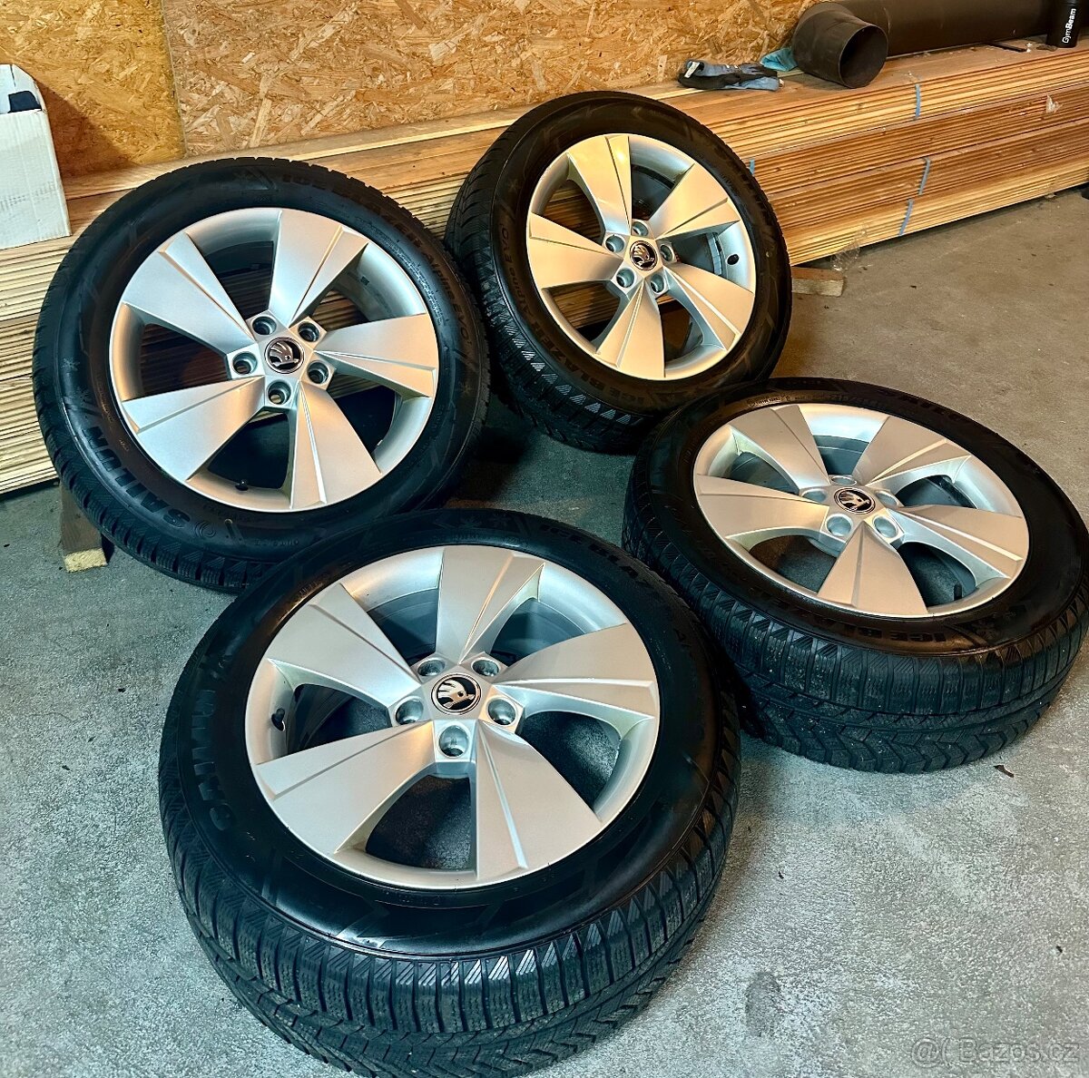ALU Kola ŠKODA 5x112 R17 ZEUS Zánovní Zimní Pneu 215/55/17