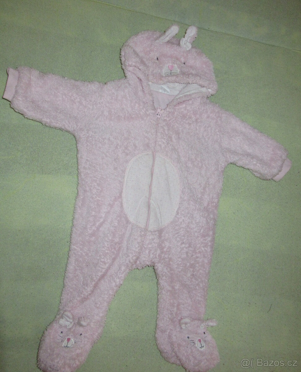 Teplý růžový overal - králíček, vel.3-6měsíců