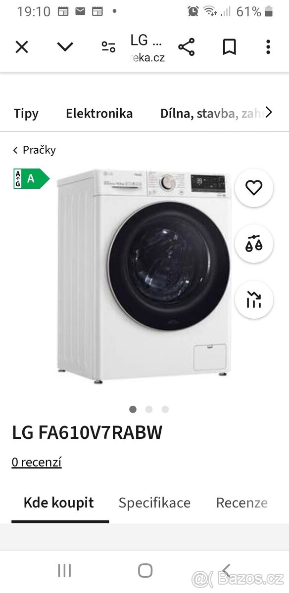 Lg pračka 10,5kg předváděcî