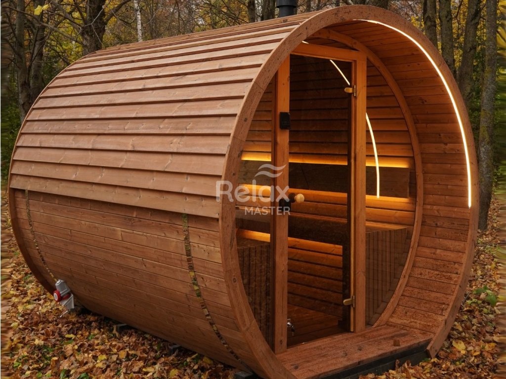 Finská sudová sauna 2,6 m - termo dřevo pro 6 osob