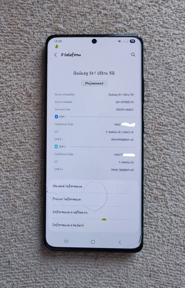 Samsung Galaxy S21 Ultra 12/256gb - funkční s vadou