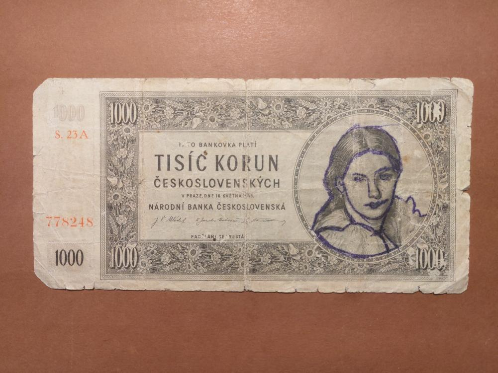 1000 Kčs 1945 - VZÁCNÁ SÉRIE A - NEPERFOROVANÁ