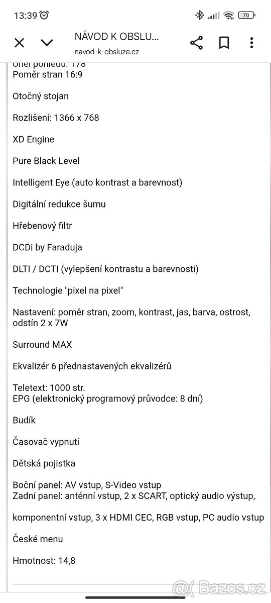 Prodám TV LG 32LB75 ZB