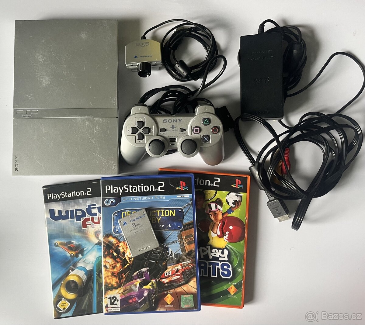 PlayStation 2 SLIM kompletní Stříbrná