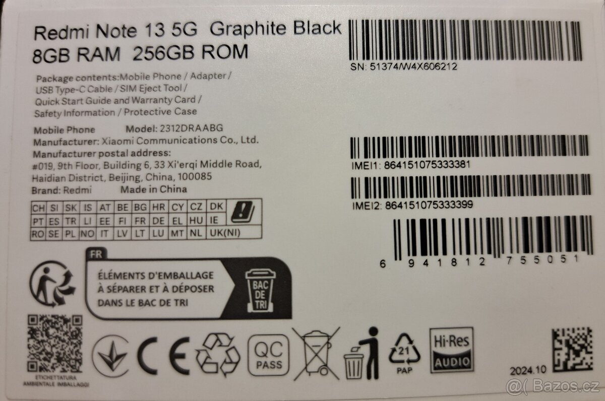Xiaomi Redmi Note 13 (5G) 8GB 256GB Graphite Black - NOVÝ