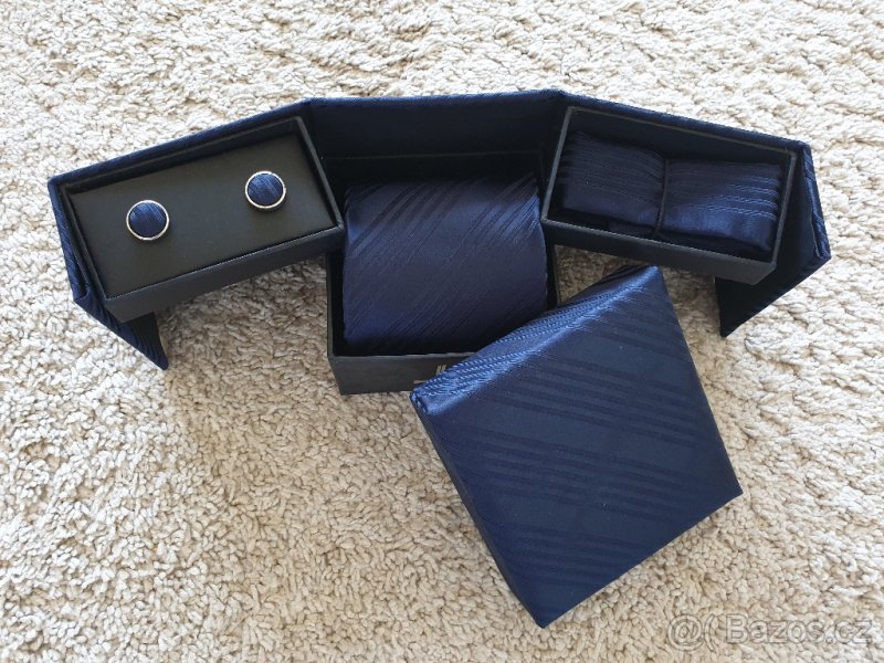 Luxusní dárkový kravatový set - tmavěmodrý