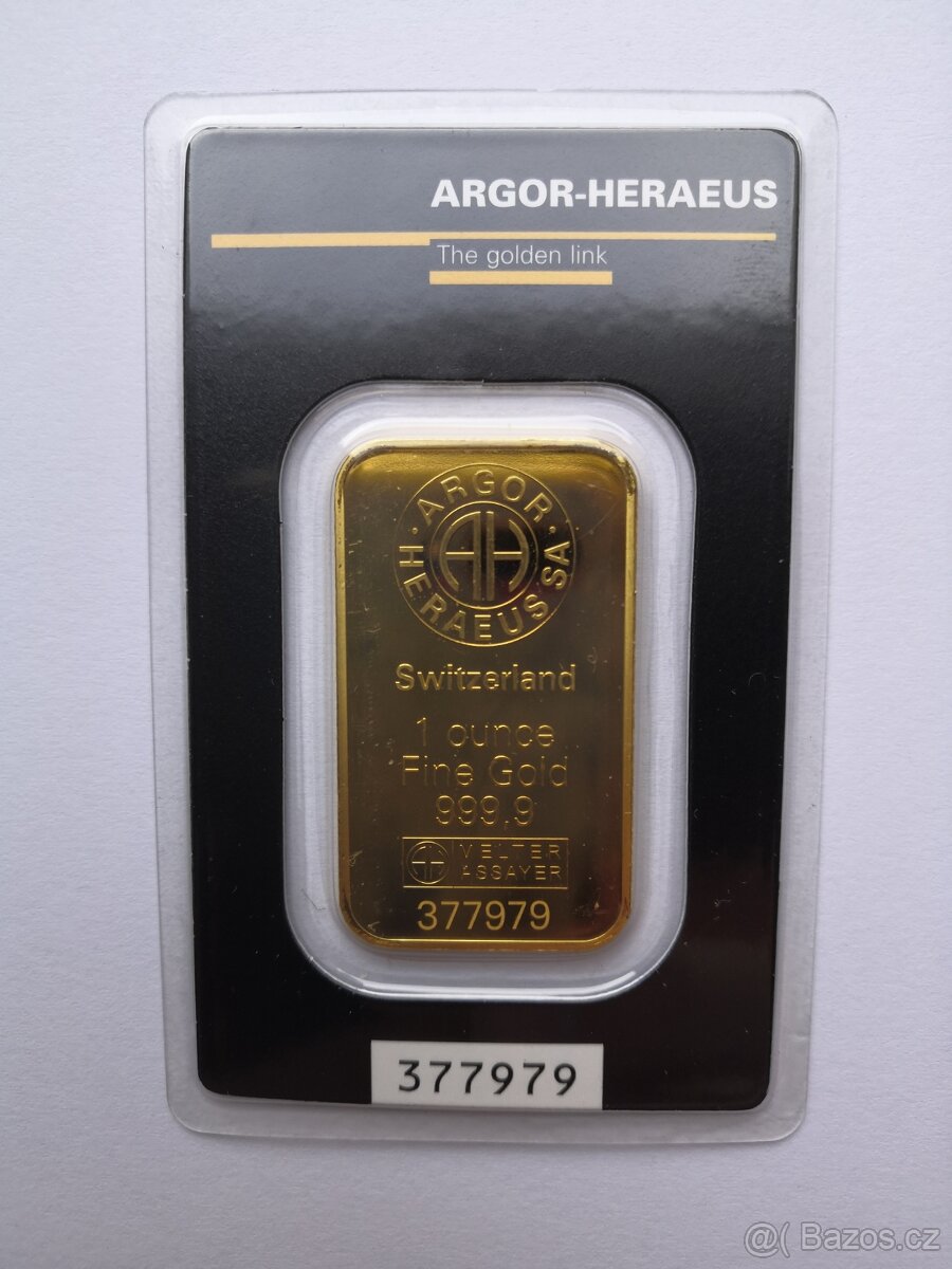 Zlatý investiční slitek 1 oz (31,1g) Argor-Heraeus