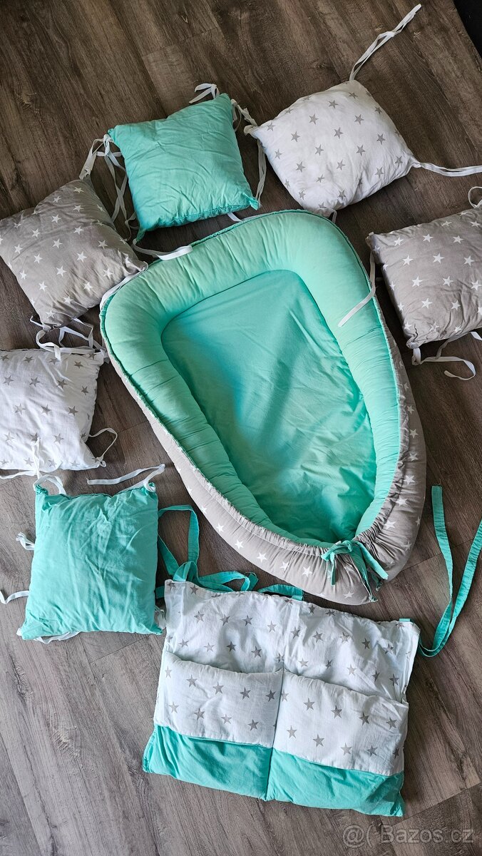 Set do postýlky- hnízdečko, polštářkový mantinel, kapsář