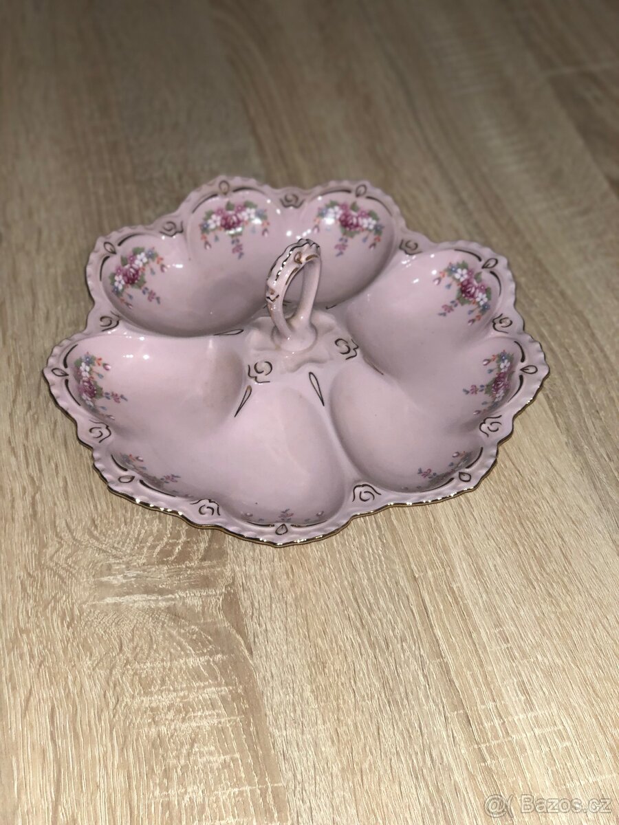 velká trojmísa růžový porcelan