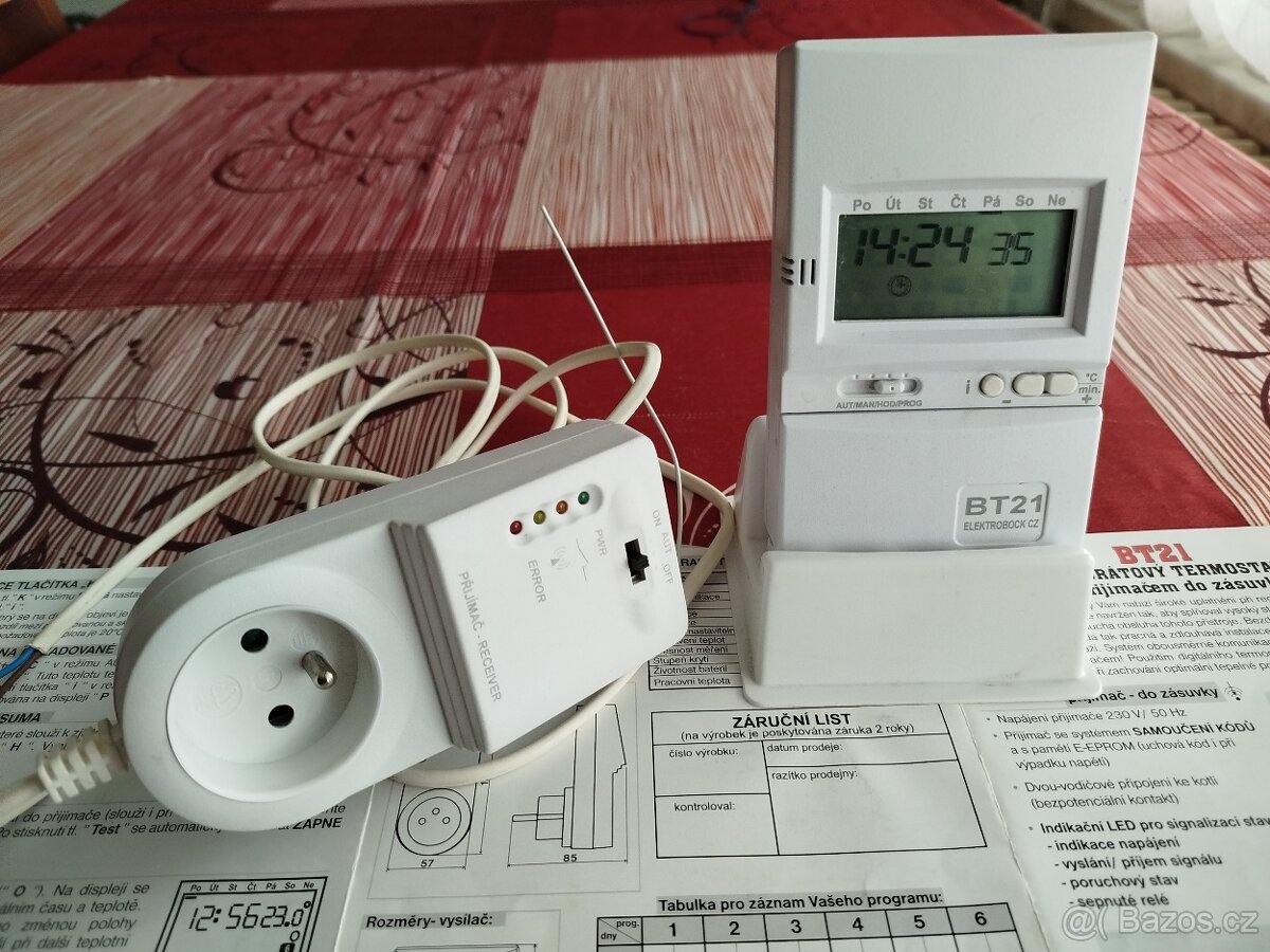 Bezdrátový termostat BT21 s přijímačem do zásuvky – plně fun