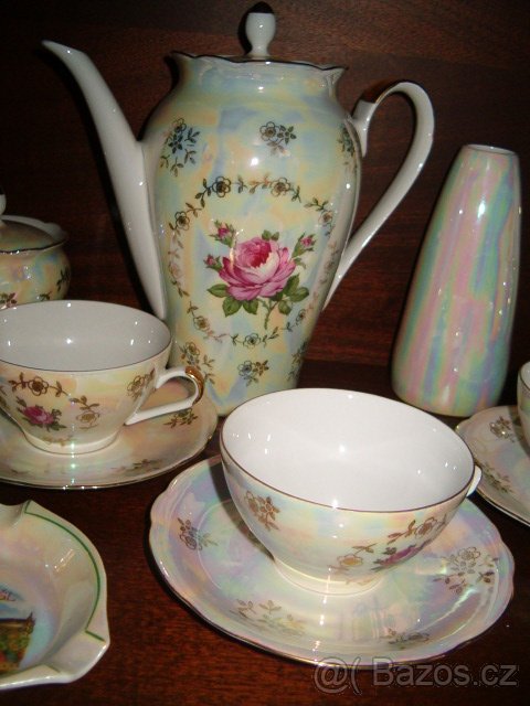 Perleťová kávová porcelánová souprava