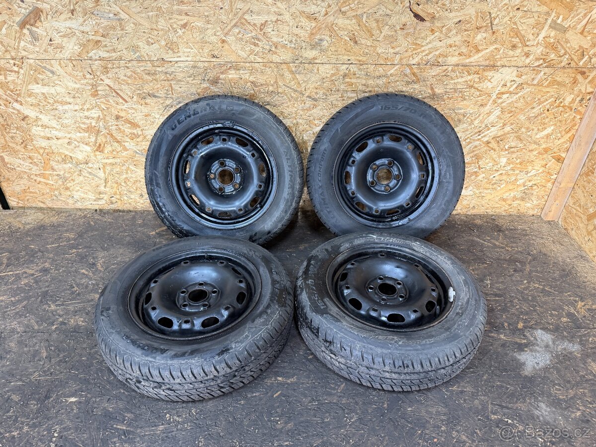 SADA DISKŮ 5Jx14H2 5x100 ET35 165/70R14 ZÁNOVNÍ PNEU